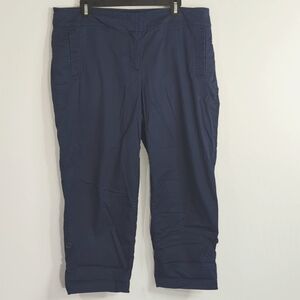 Eileen Fisher Navy Blue Organic Cotton Tencel Blend Capris Pants‎ Women's Large